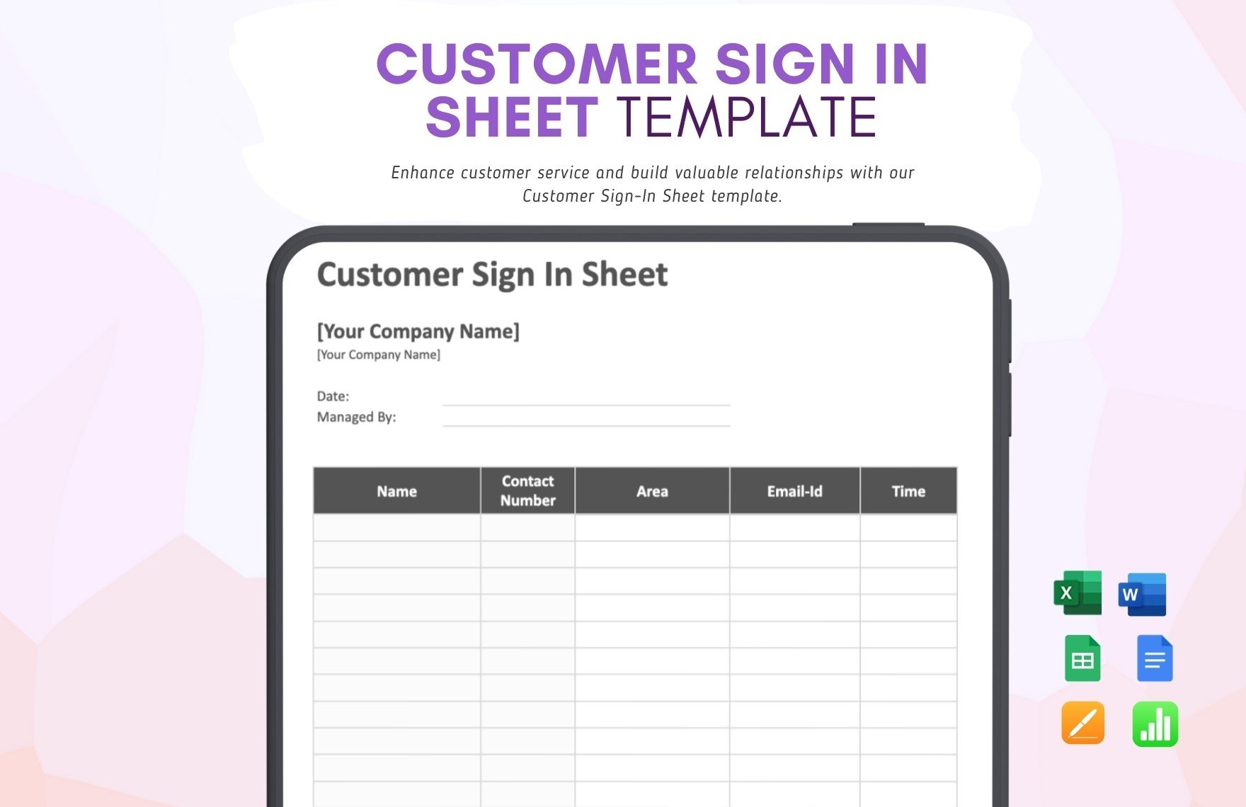 Customer Sign in Sheet Template in Word, Google Docs, Excel, Google Sheets, Apple Pages, Apple Numbers