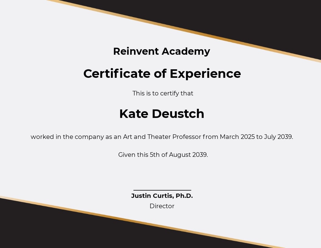 business experience certificate format