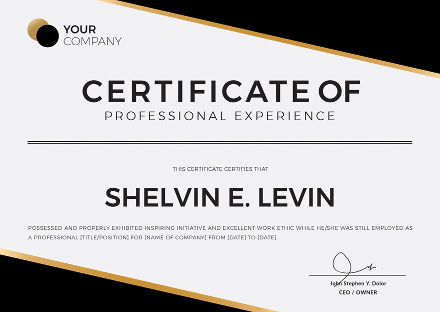 Professional Experience Certificate Template Download in Word, Google Docs, Illustrator, PSD