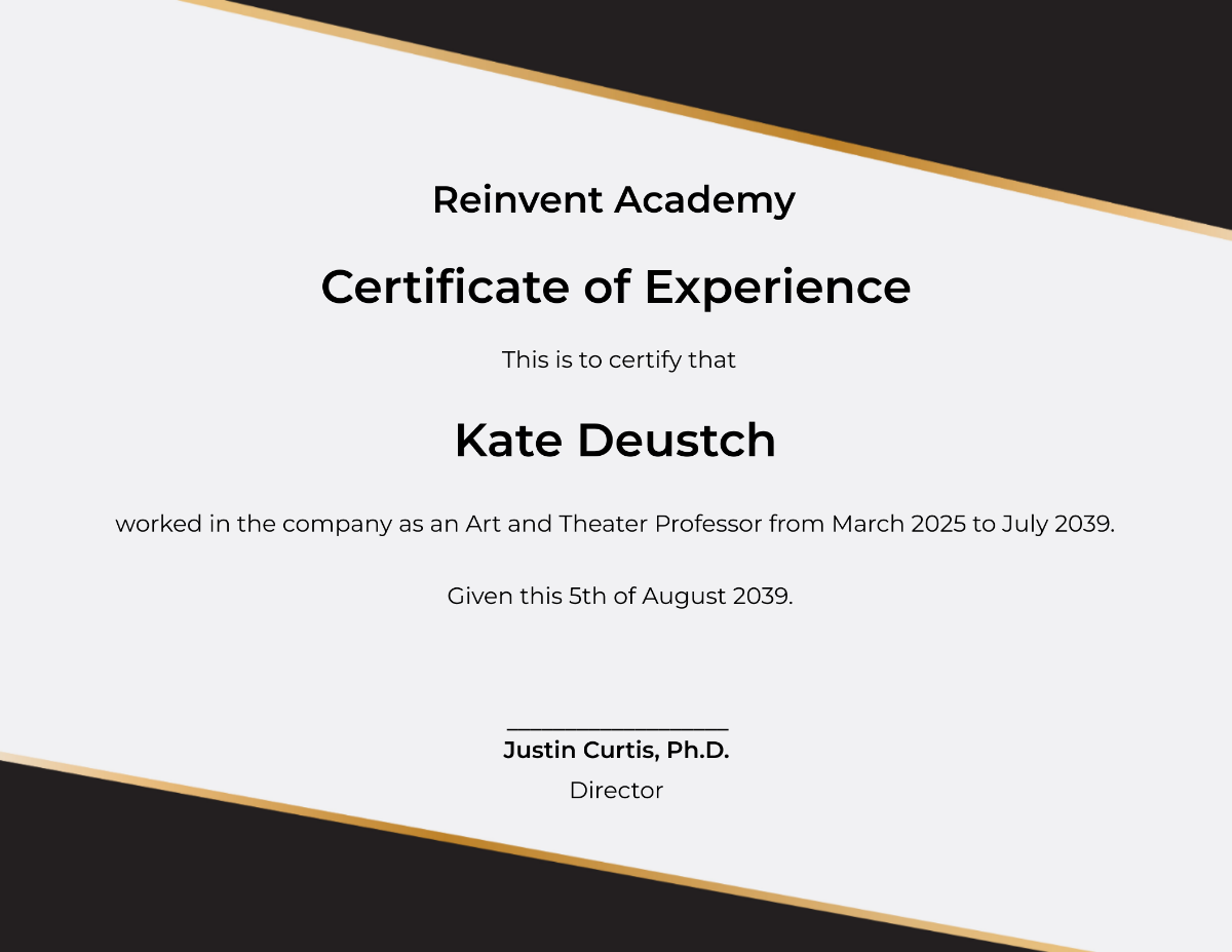 Professional Experience Certificate Template
