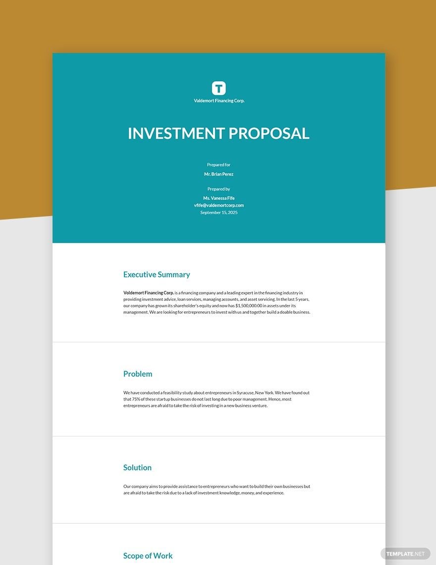 Sample Investment Proposal Template