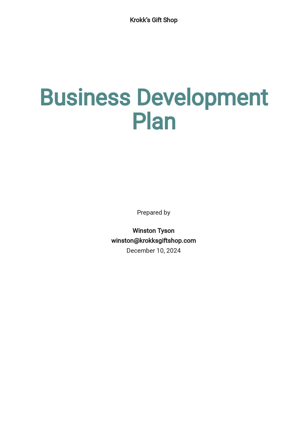 sample business plan for business development
