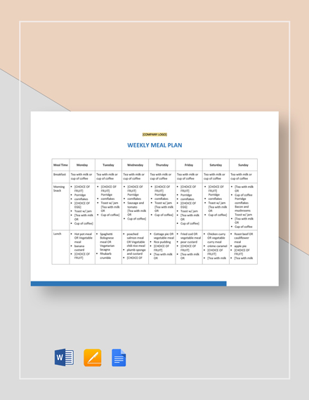 Meal Plan Template 22 Free Word PDF PSD Vector Format Download