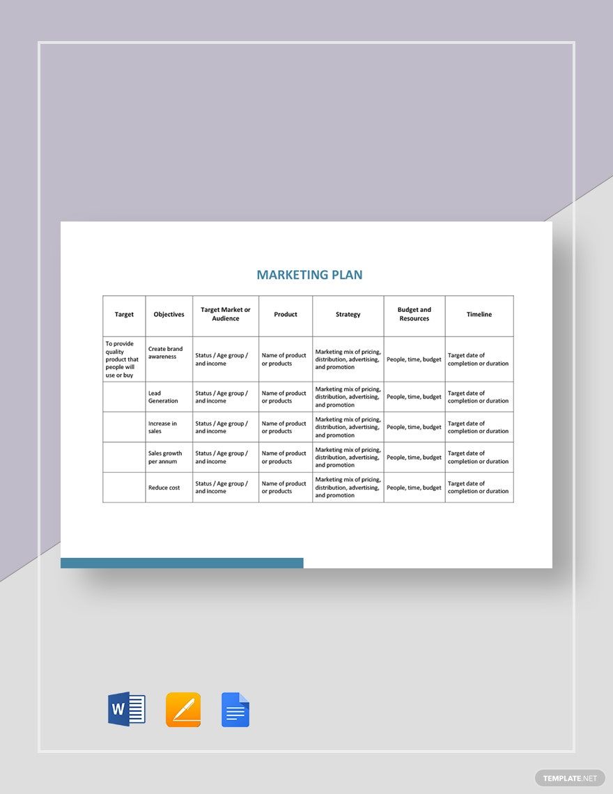 Simple Marketing Plan Template in Word, Google Docs, Apple Pages