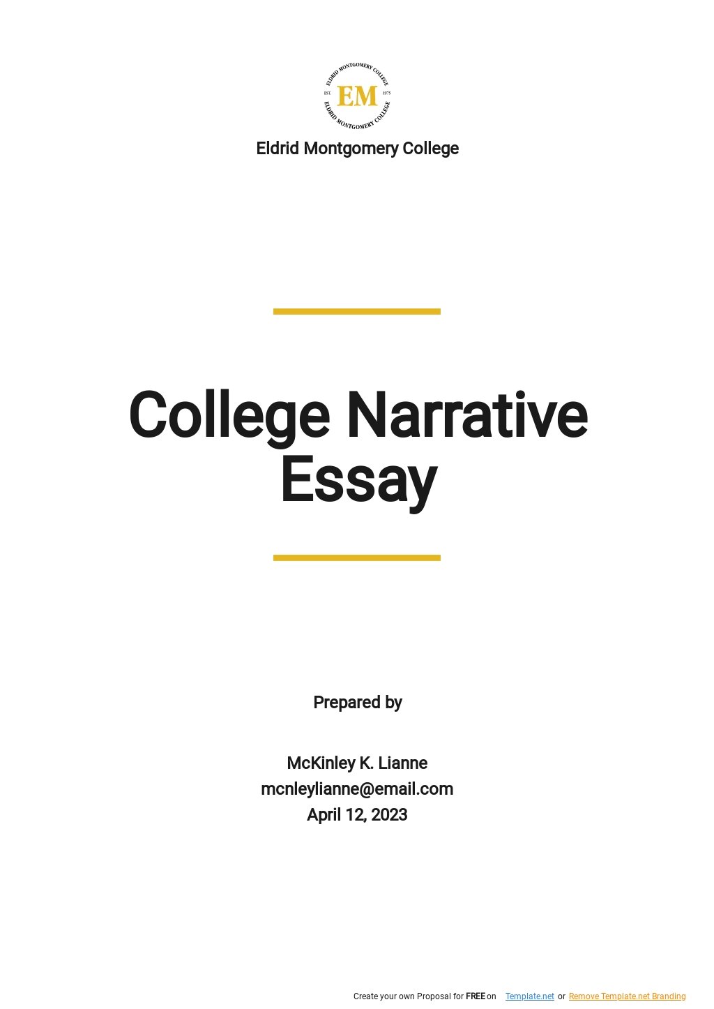 narrative essay cover page
