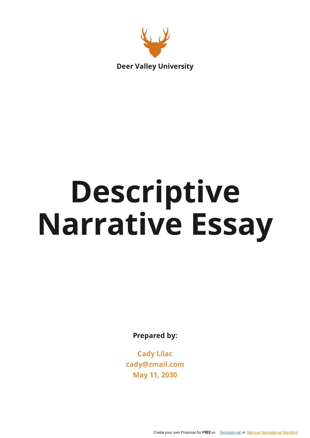 Free Descriptive Narrative Essay Template