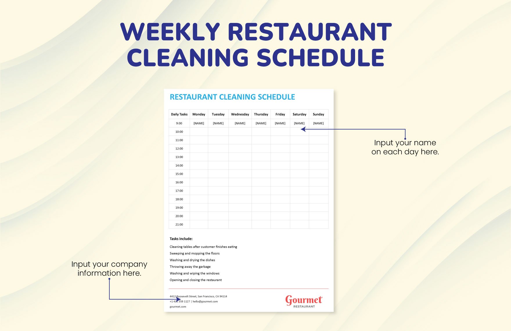 Weekly Restaurant Cleaning Schedule Template