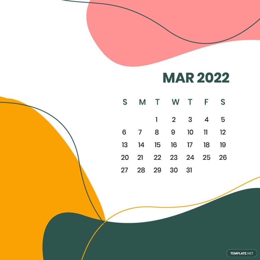 Flat March 2022 Calendar Vector in Illustrator, EPS, SVG, JPG, PNG
