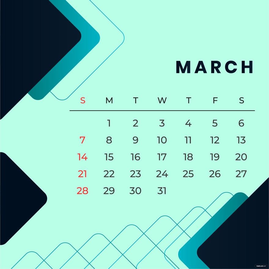 Free Modern March Calendar Vector in Illustrator, EPS, SVG, JPG, PNG