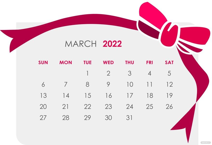 March Calendar With Ribbon Vector