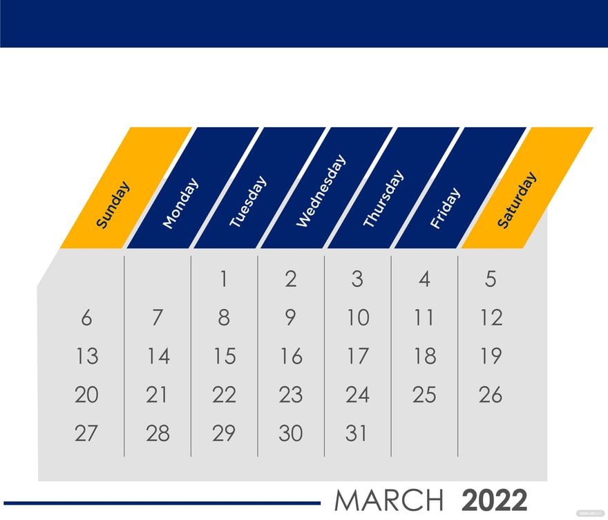Free March 2022 Business Calendar Vector in Illustrator, EPS, SVG, JPG, PNG