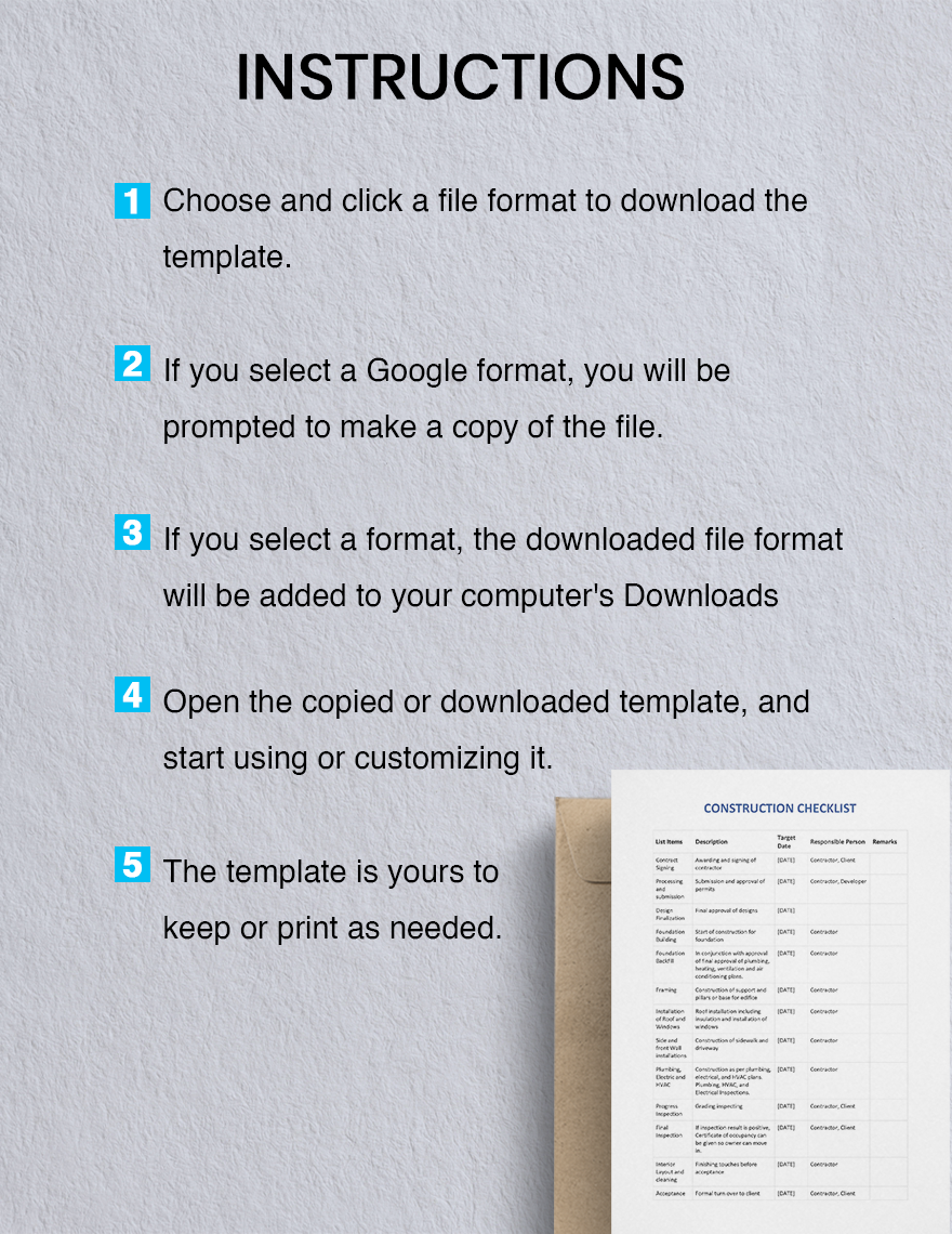 Construction Checklist Template - Google Docs, Word, Apple Pages ...