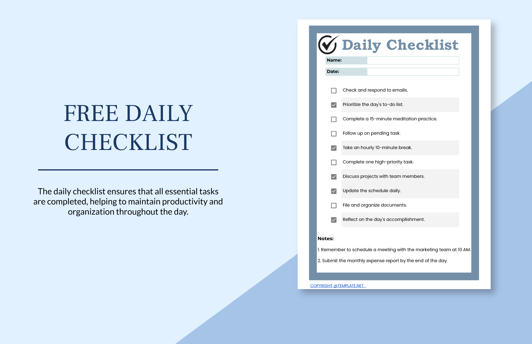 Free Daily Checklist Template Word Google Docs Excel Google Sheets