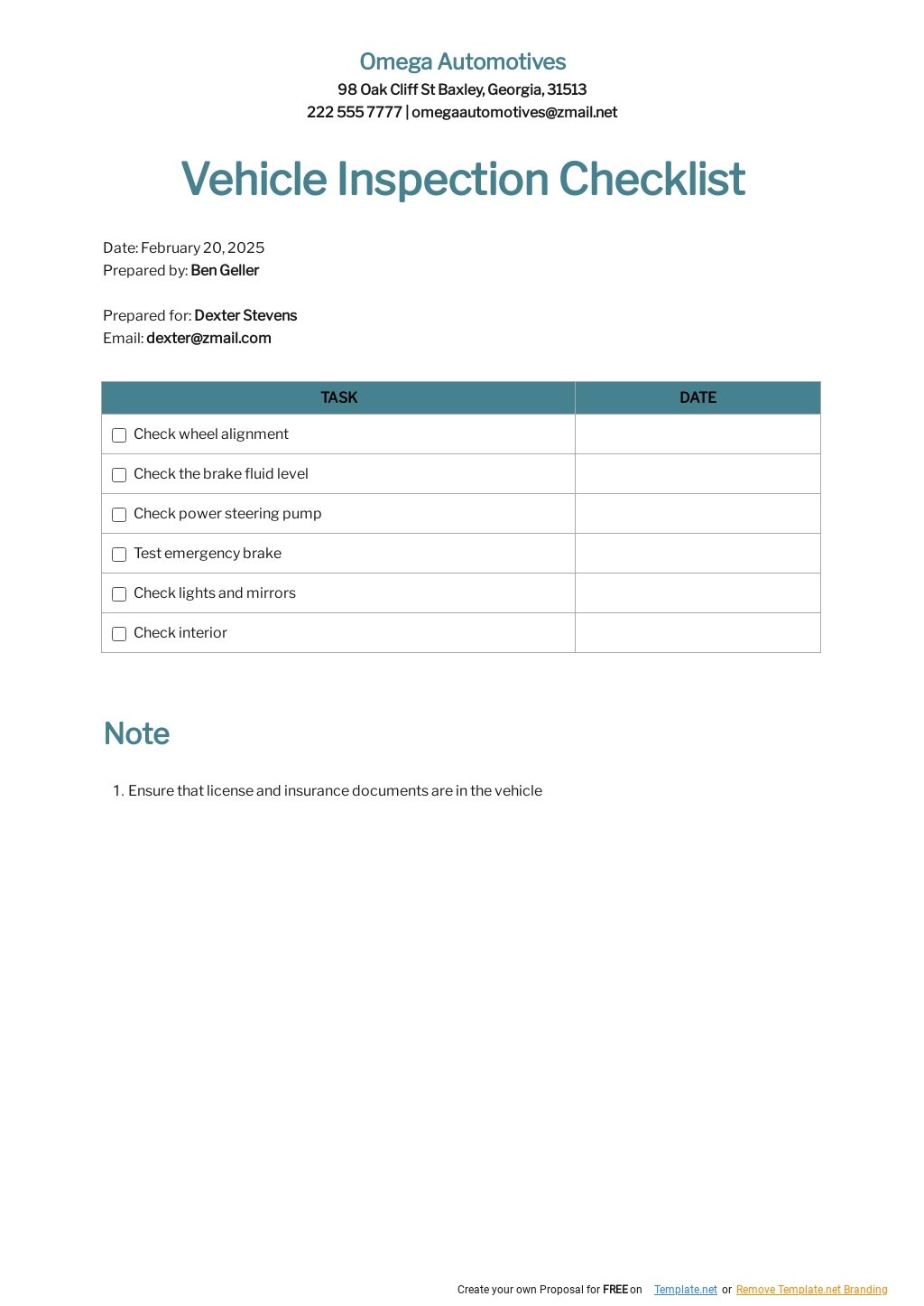 Vehicle Inspection Checklist Template - Google Docs, Word Pertaining To Vehicle Checklist Template Word