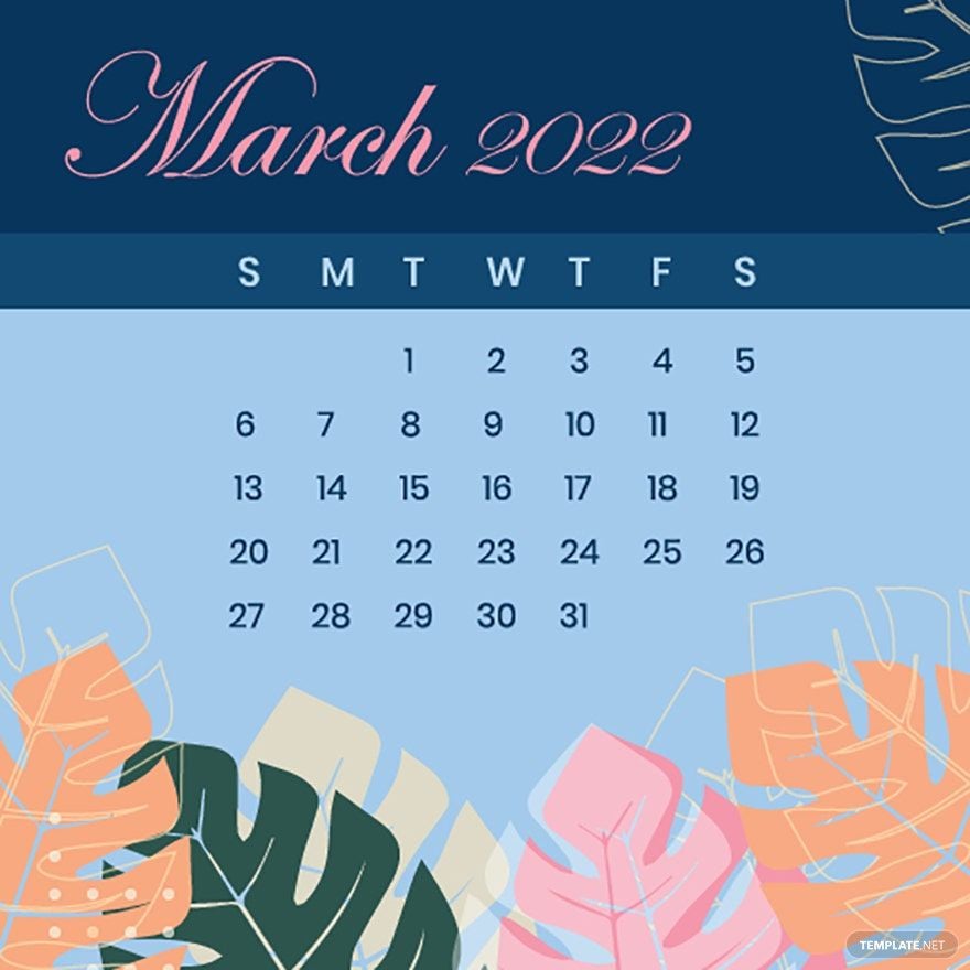 Colorful March Calendar Vector in Illustrator, EPS, SVG, JPG, PNG