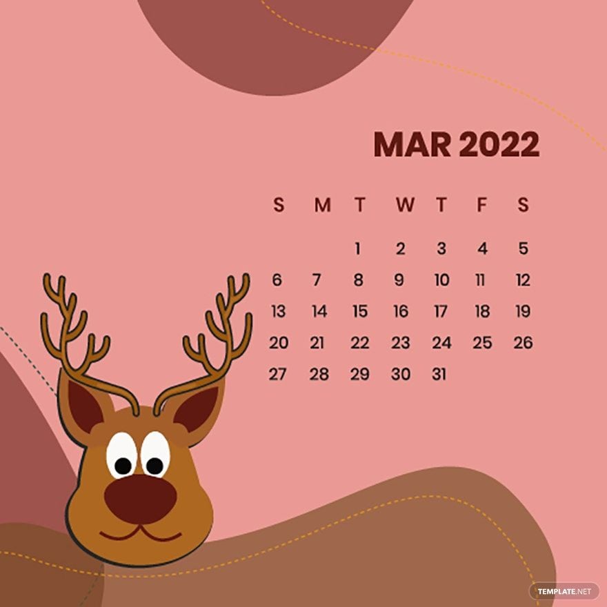 Cute March 2022 Calendar Vector
