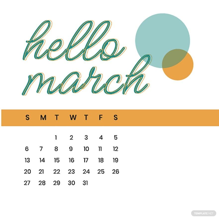 Hello March Calendar Vector in Illustrator, EPS, SVG, JPG, PNG
