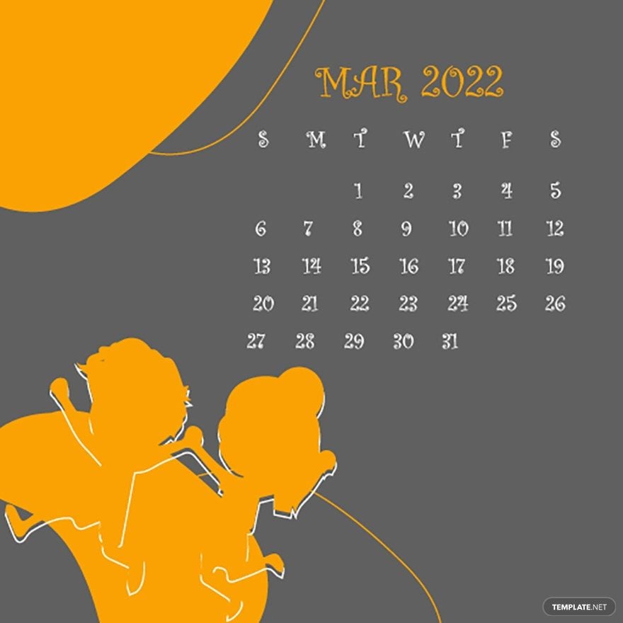 Free Kids March 2022 Calendar Vector