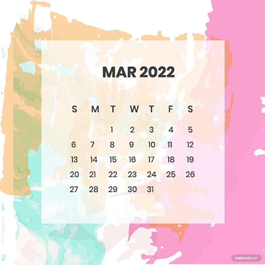 Free March 2022 Calendar Concept Vector in Illustrator, EPS, SVG, JPG, PNG