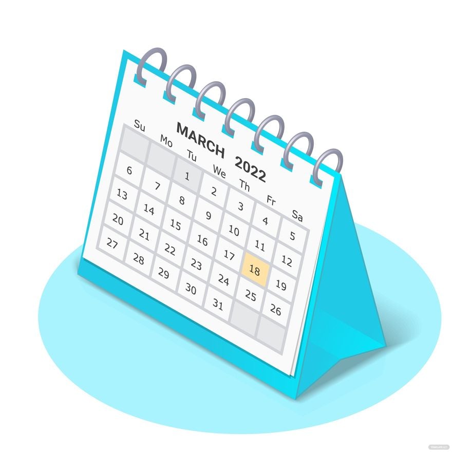 Isometric March 2022 Calendar Vector