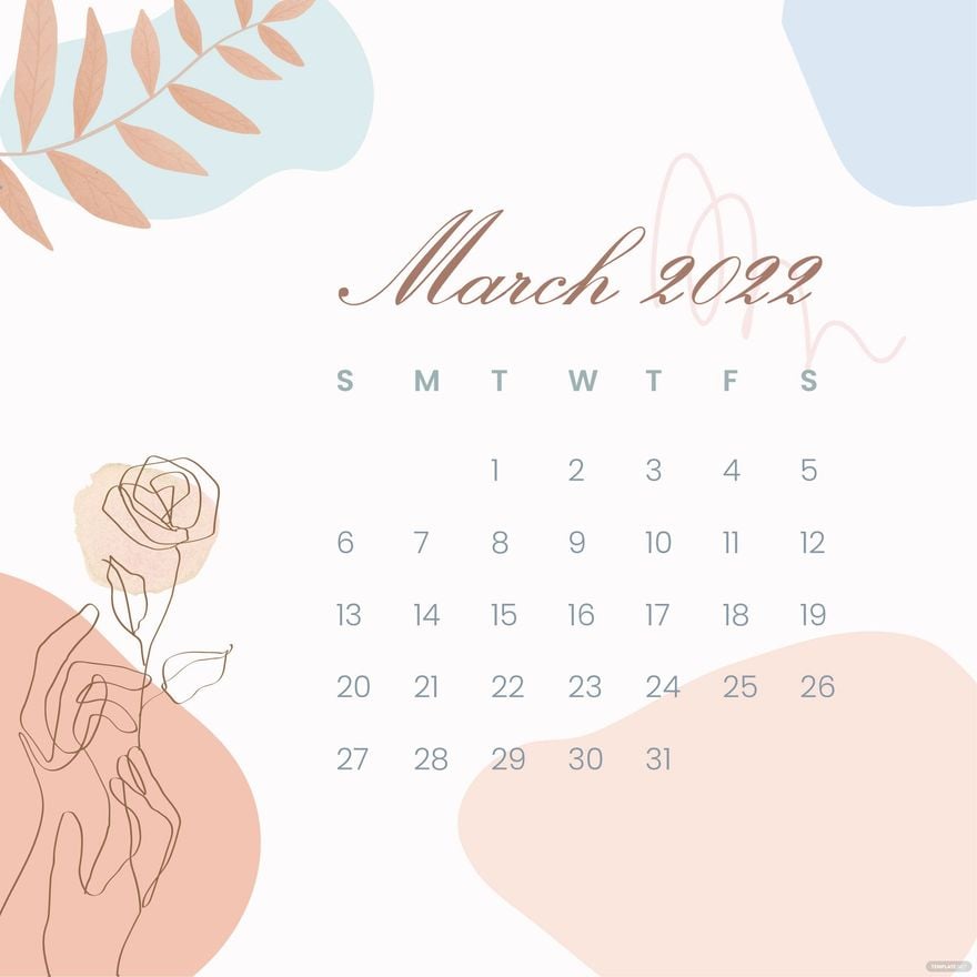 Aesthetic March Calendar Vector in Illustrator, SVG, JPG, EPS, PNG