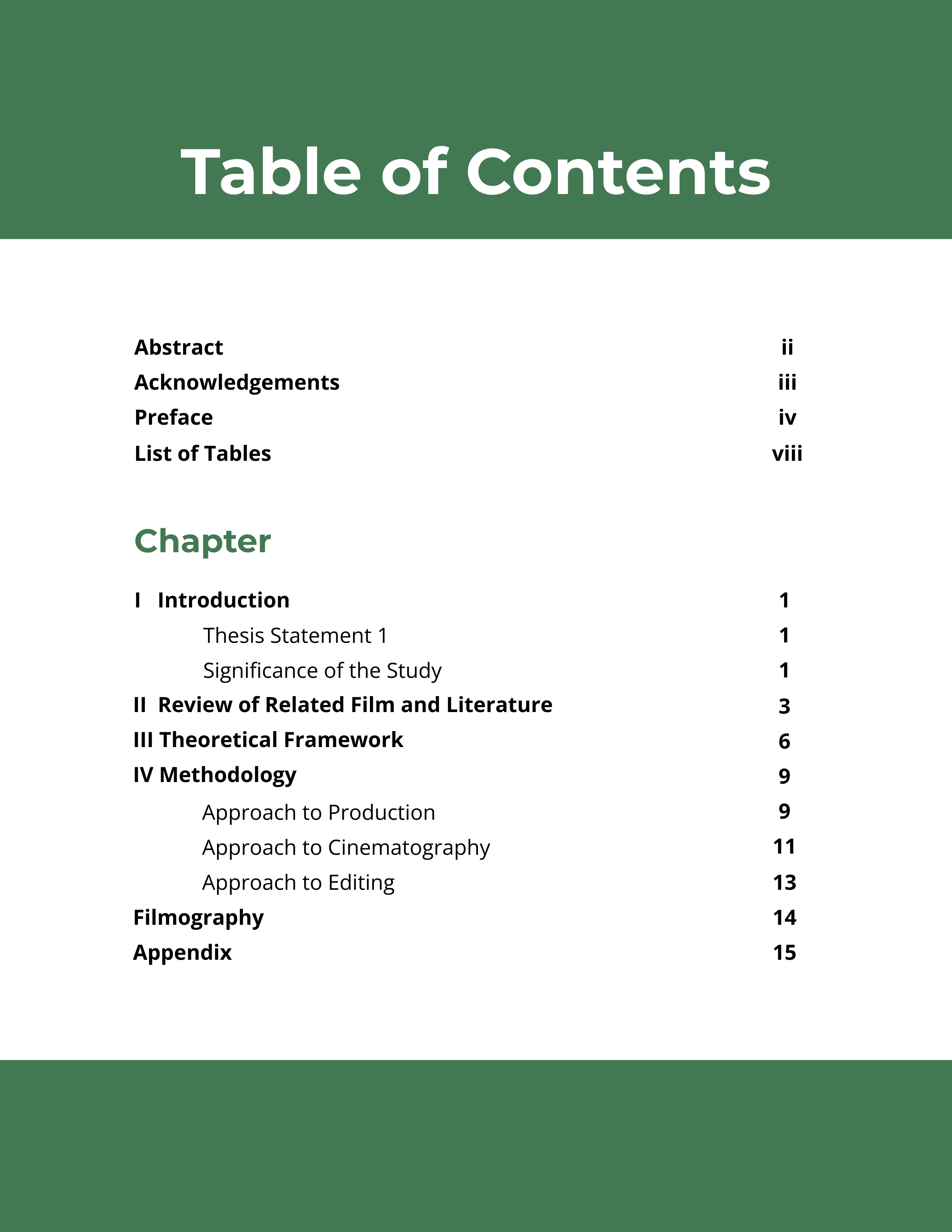 does a research proposal have a table of contents