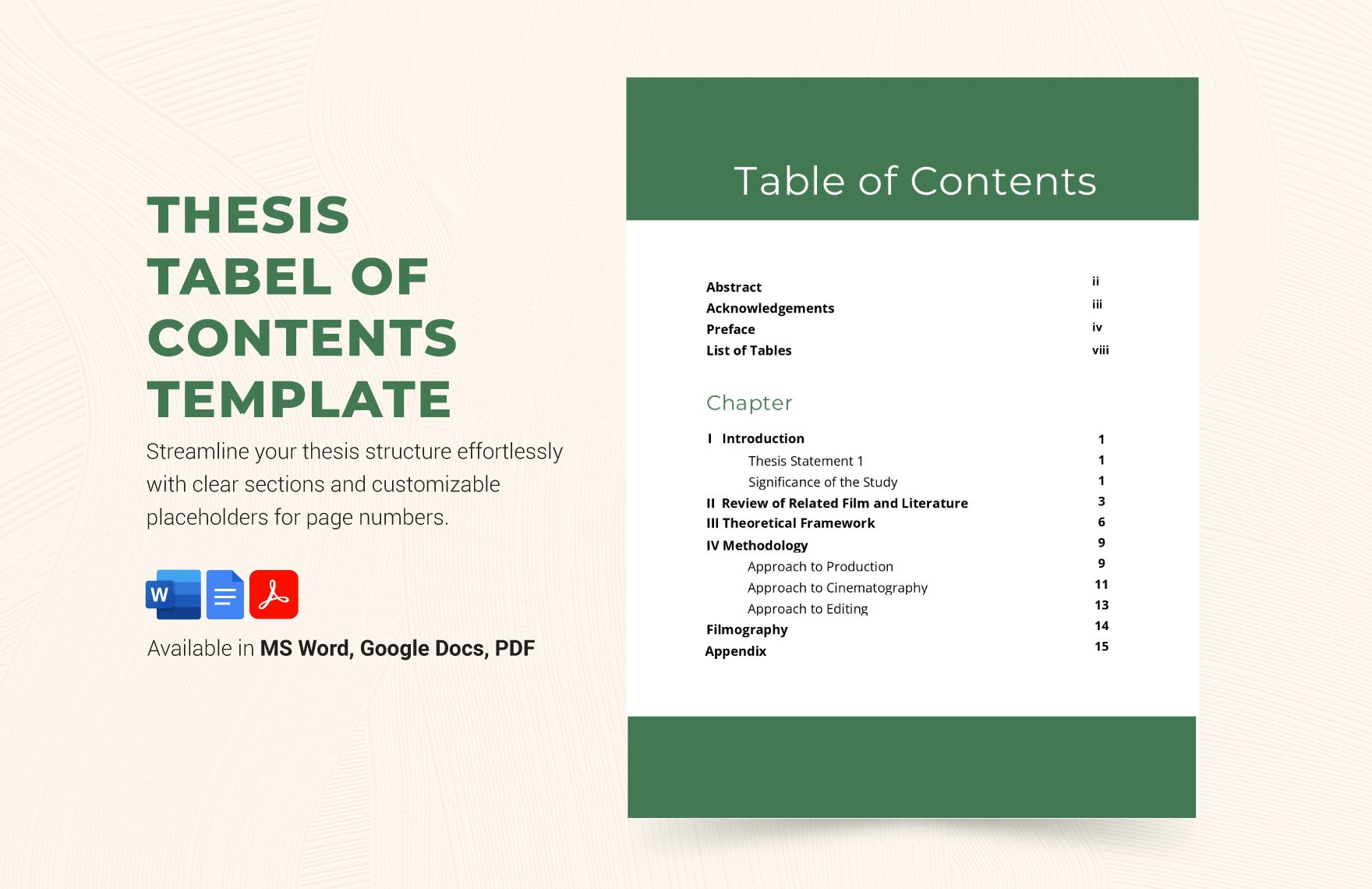 Thesis Table Of Contents Template in Word, Google Docs, PDF, Apple Pages, Publisher