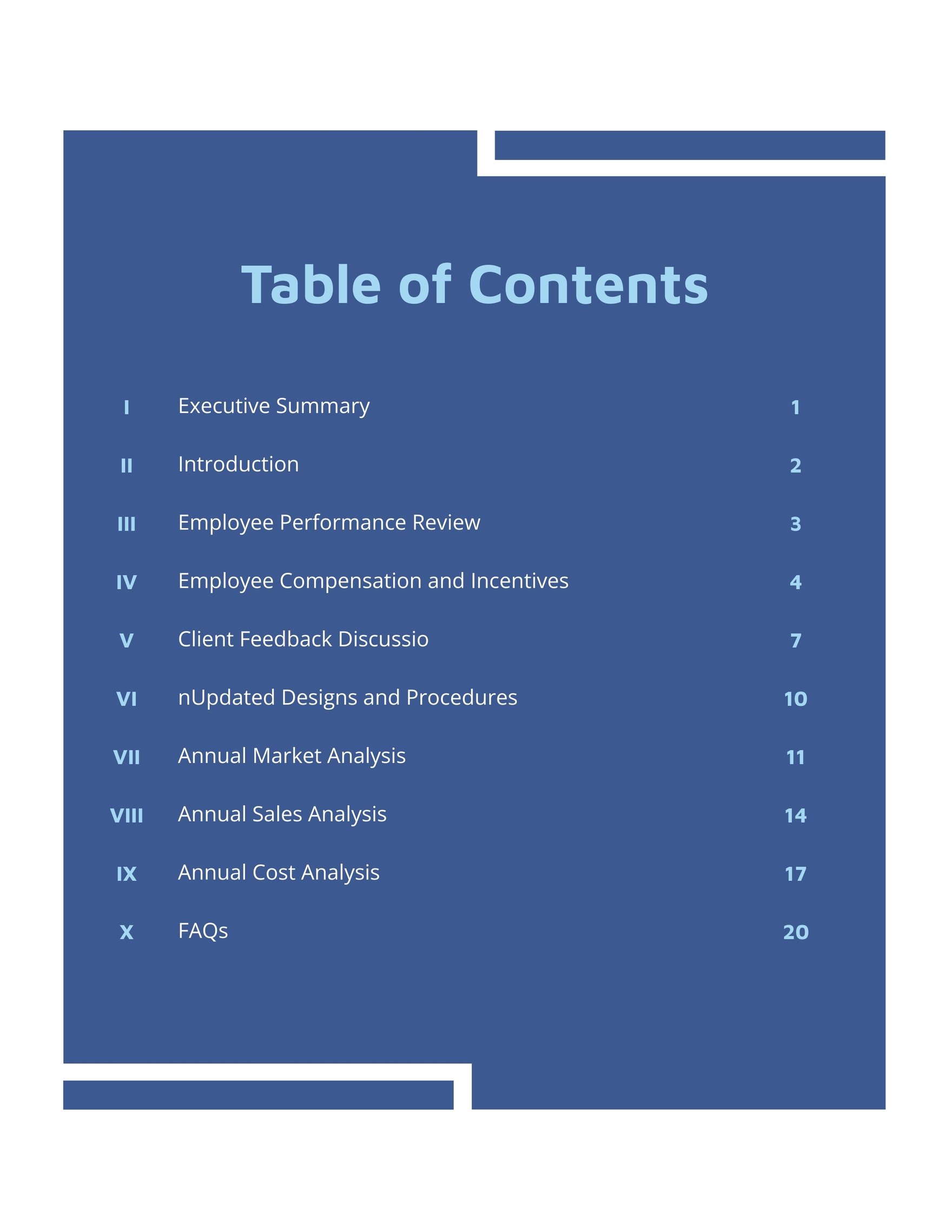 Report Table Of Contents Template