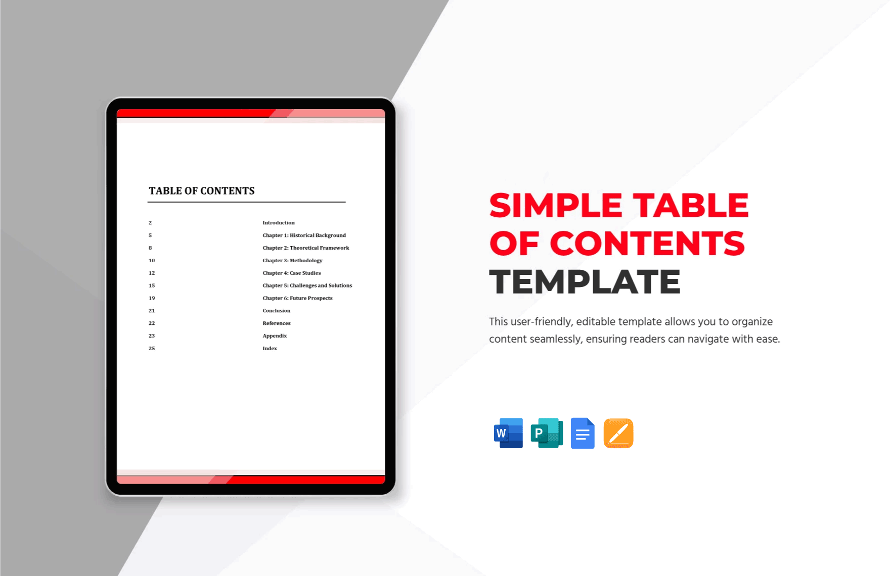 Simple Table Of Contents Template in Word, Google Docs, Apple Pages, Publisher
