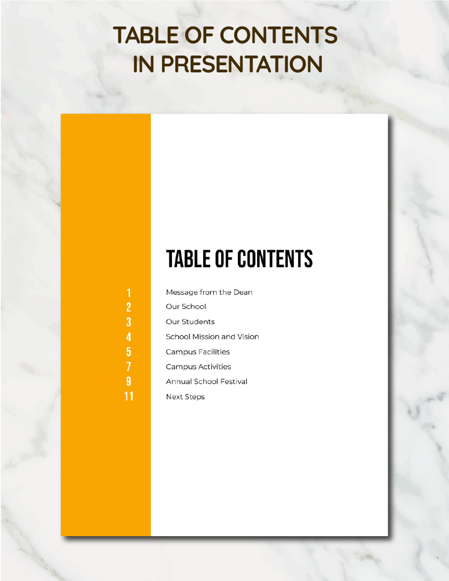 Table of Contents in Presentation 