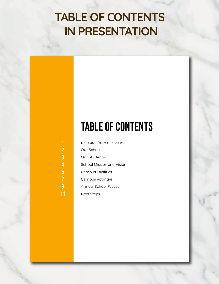 Free Table of Contents in Presentation in Word, Google Docs, Apple Pages, Publisher