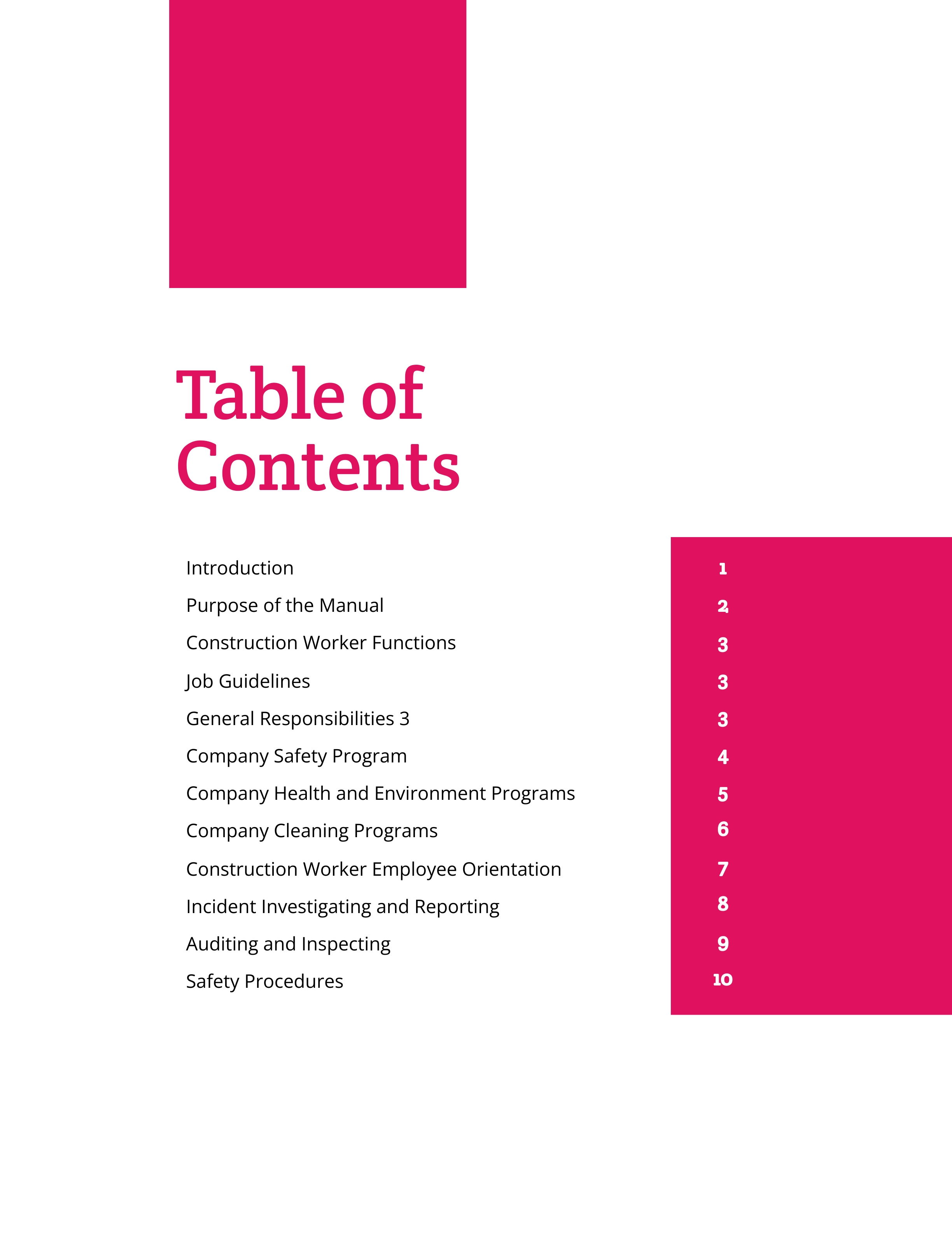 Employee Handbook Table Of Contents Template Google Docs Word Apple