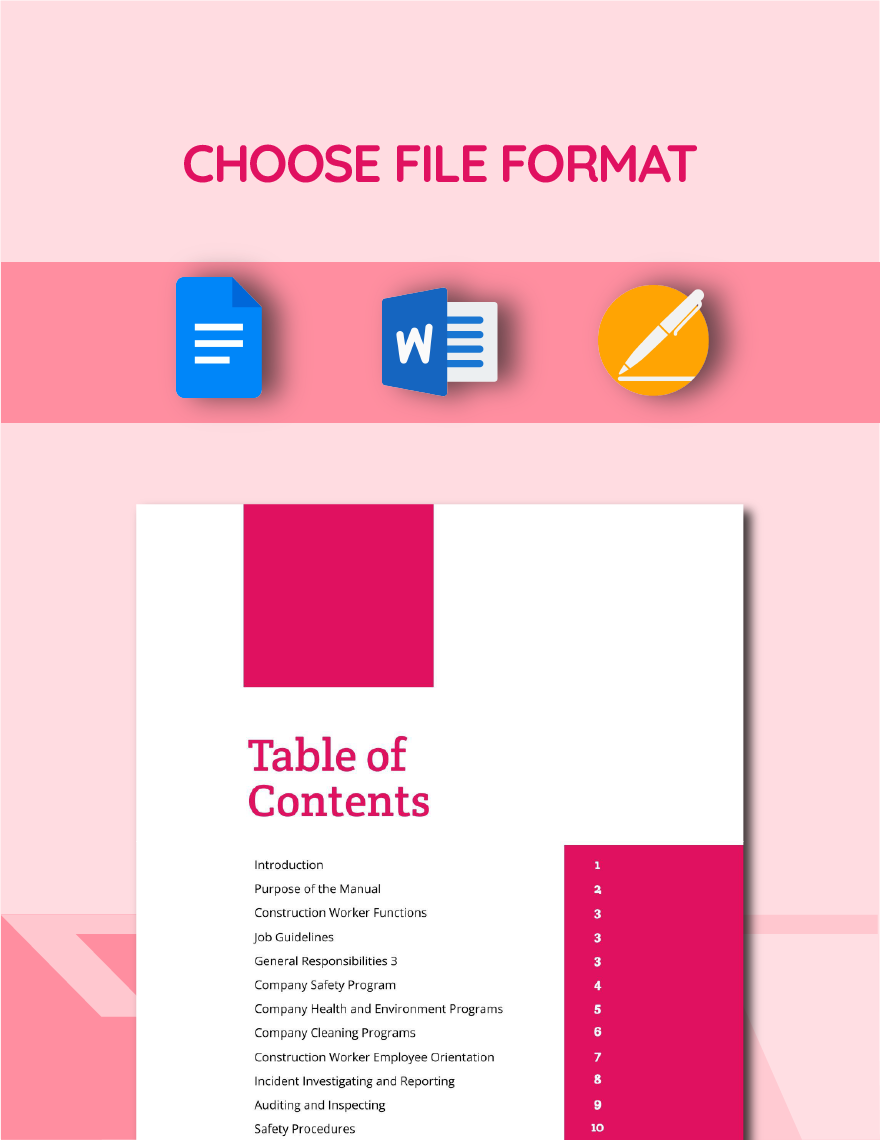 Training Manual Table Of Contents Template