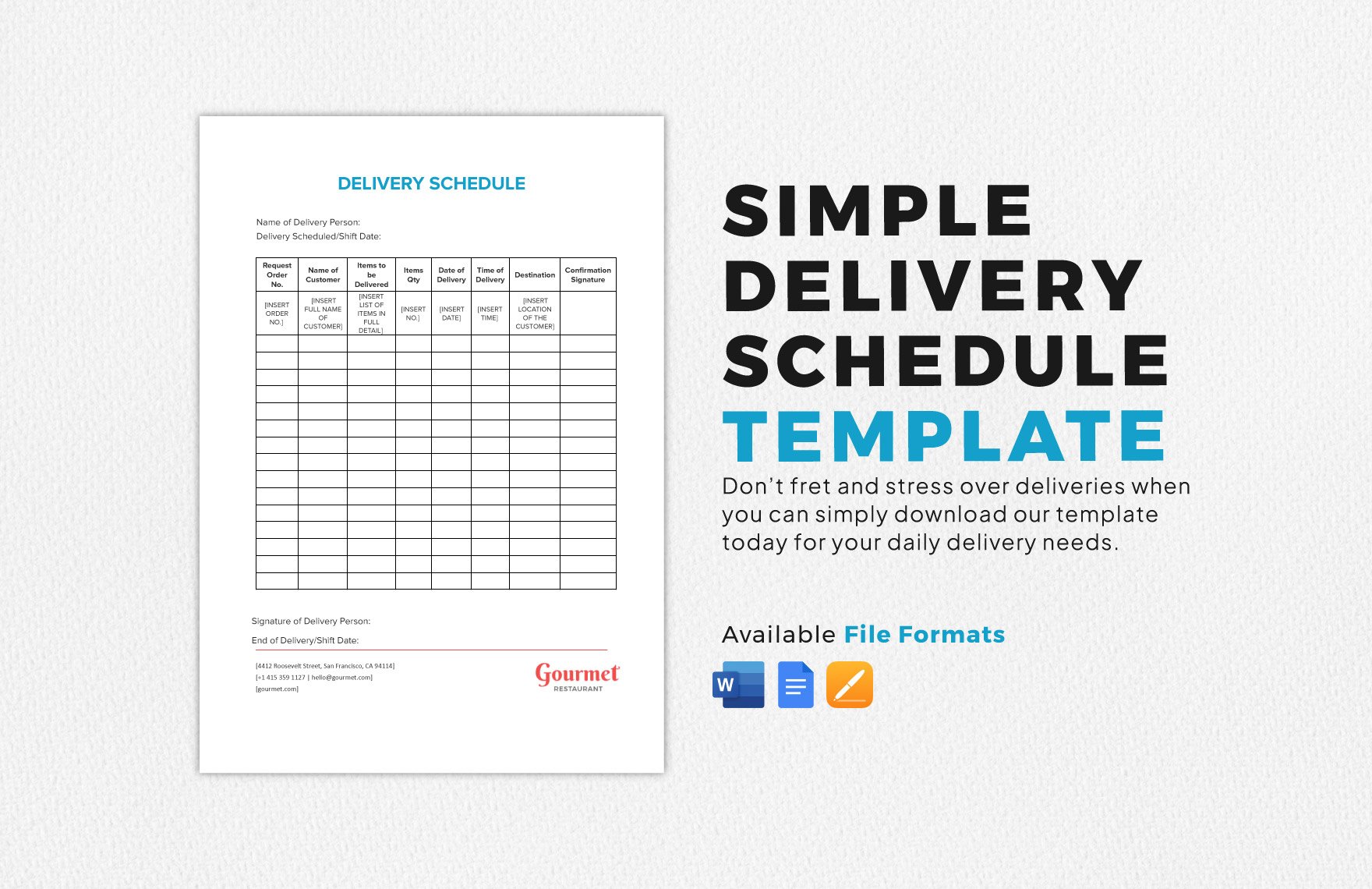 Simple Delivery Schedule Template