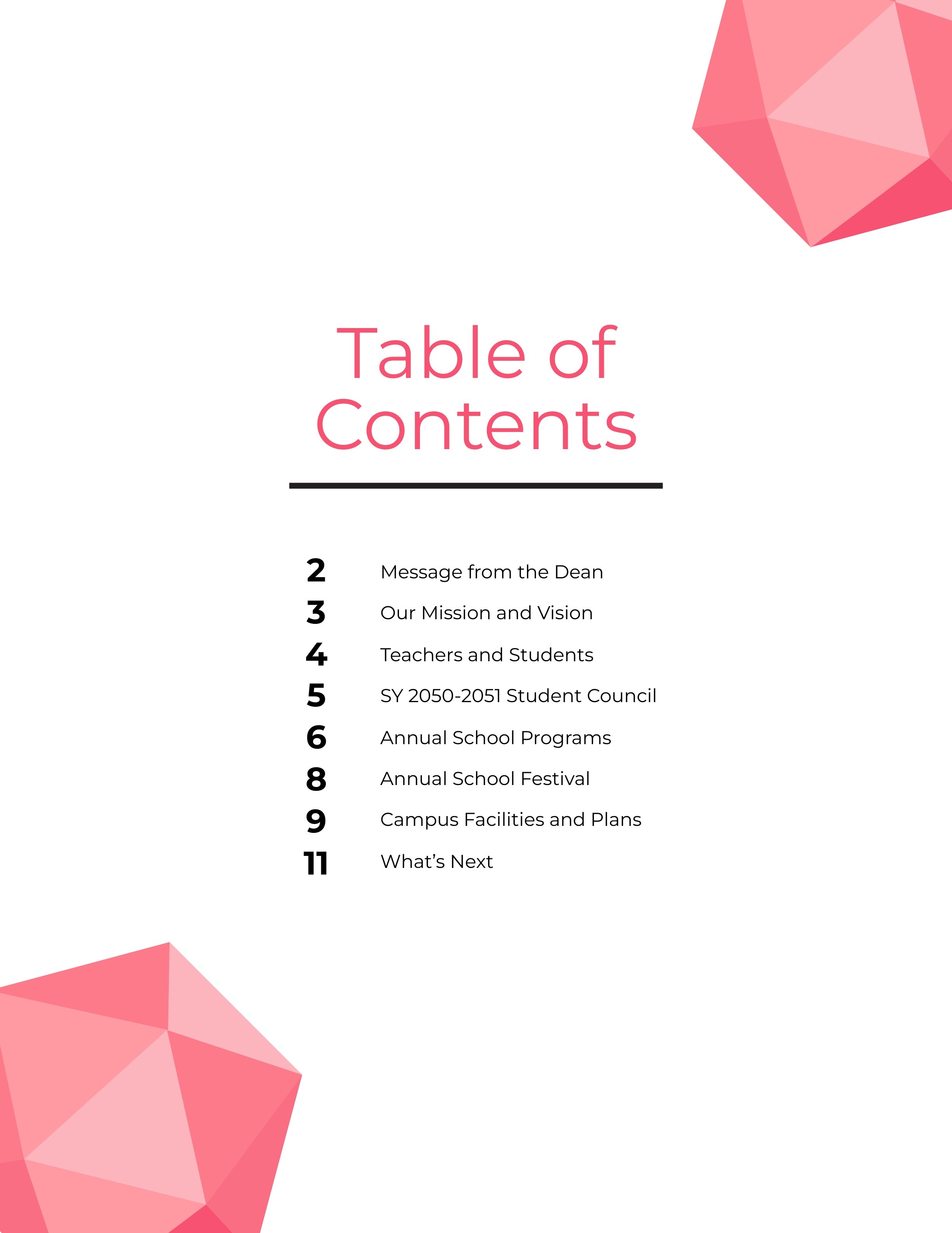 Free Geometric Table Of Contents Template