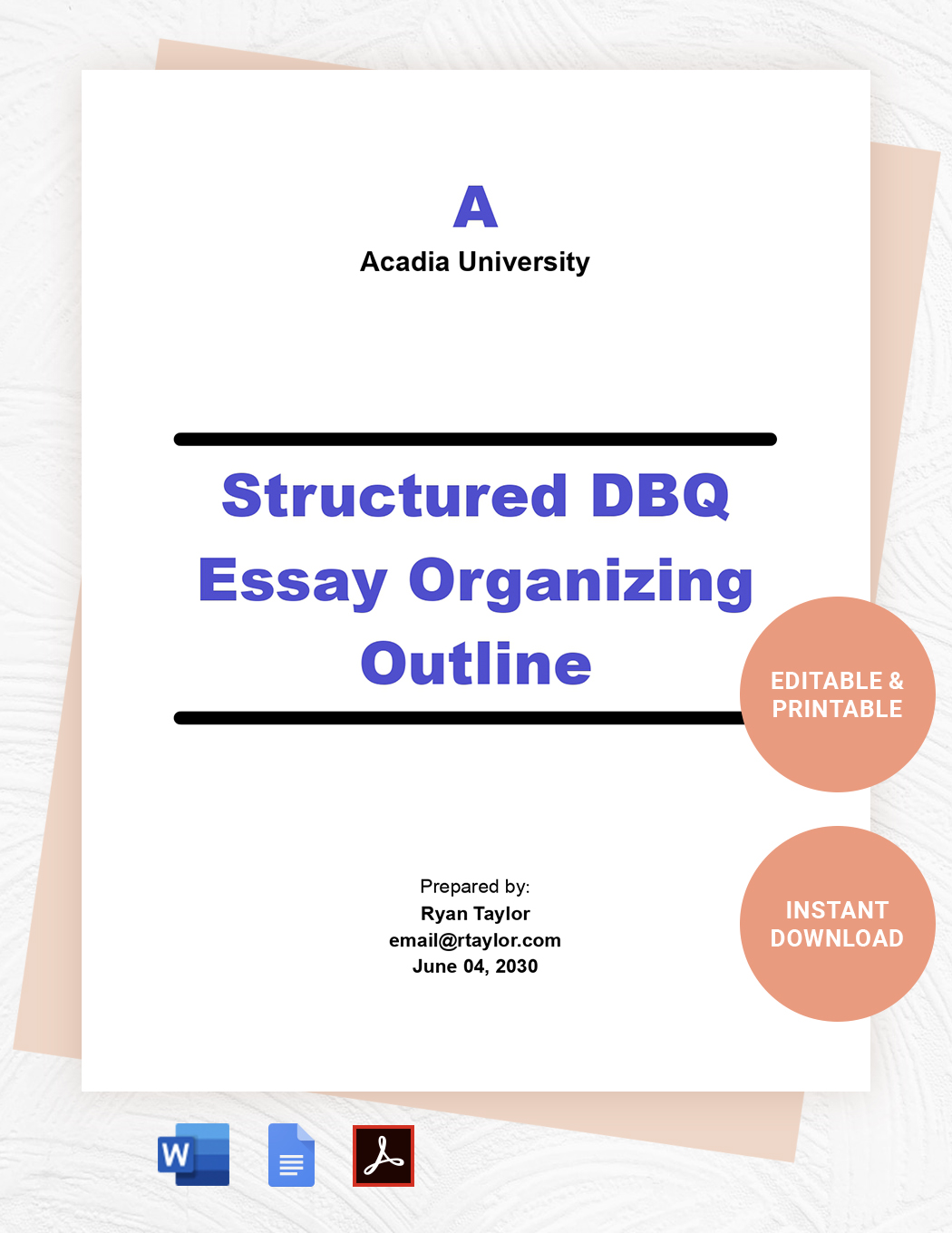 Structured DBQ Essay Organizing Outline Template