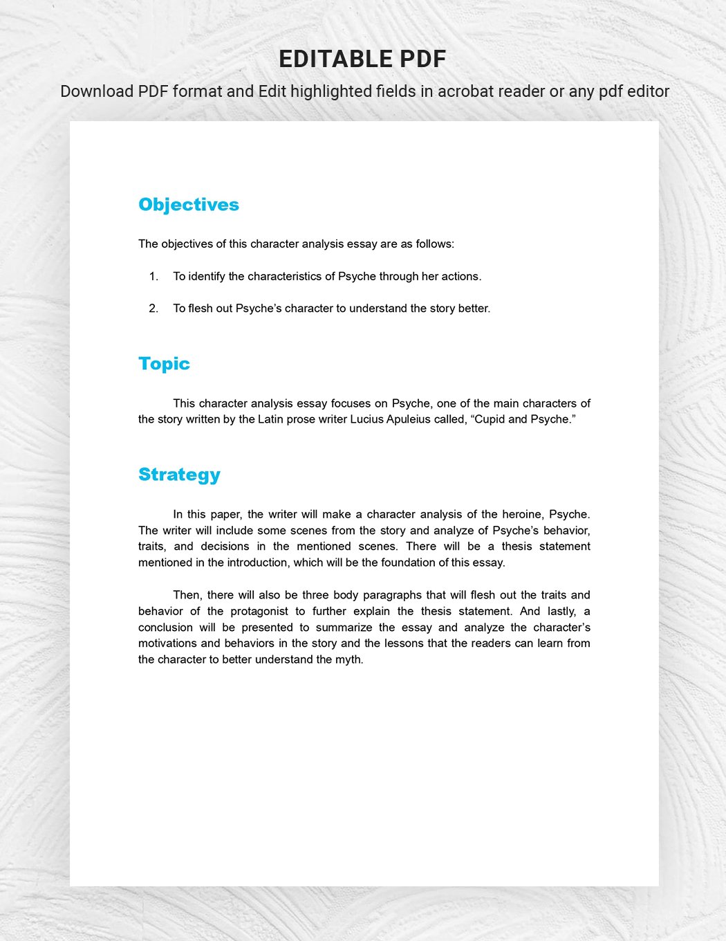 Character Analysis Writing Essay Outline Template