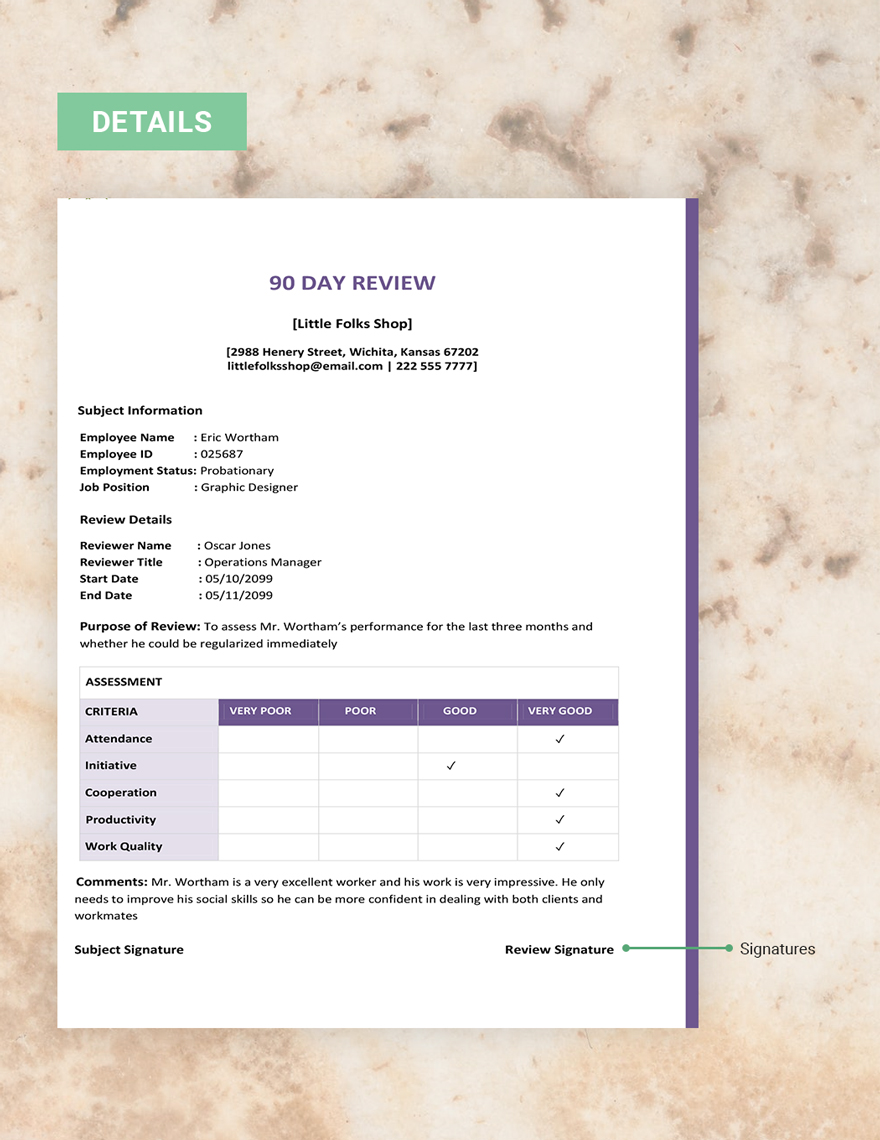 90 Day Review Template