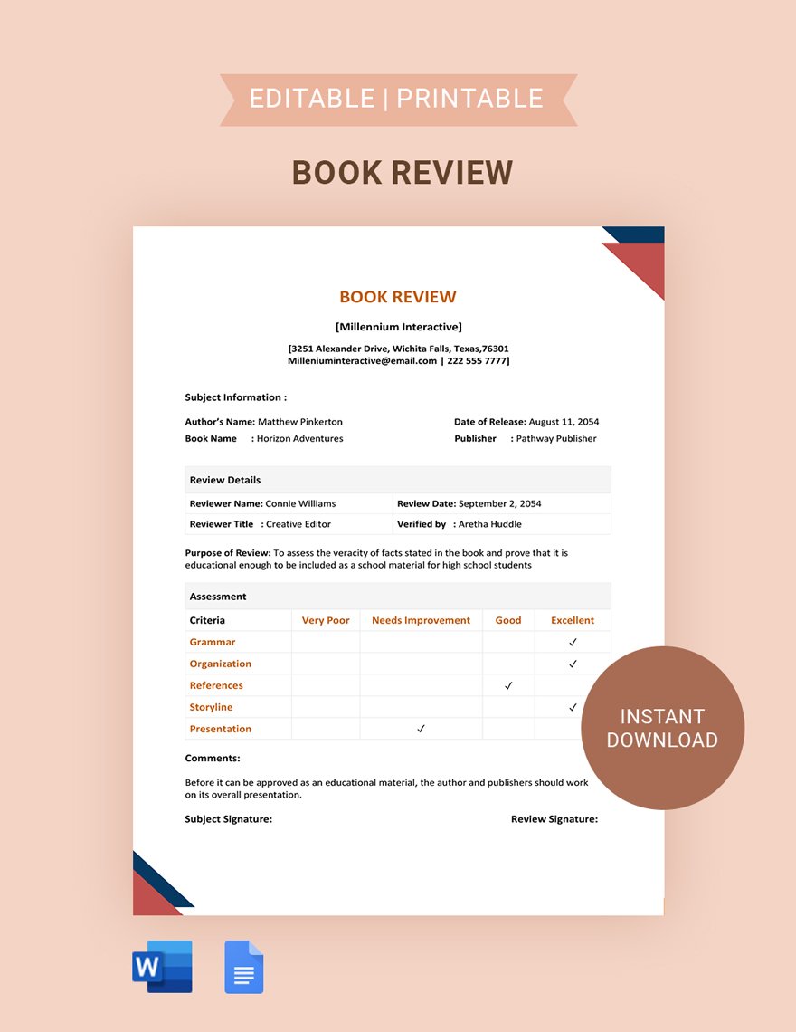 Free Book Review Template