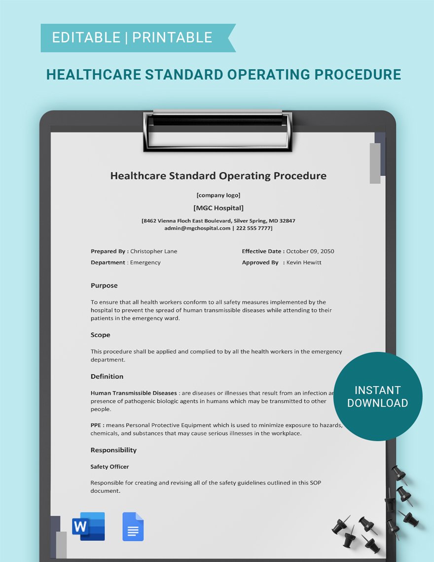 Healthcare Standard Operating Procedure Template