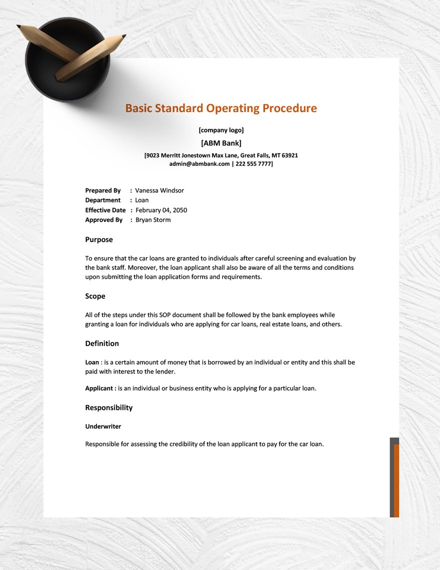 Basic Standard Operating Procedure Template