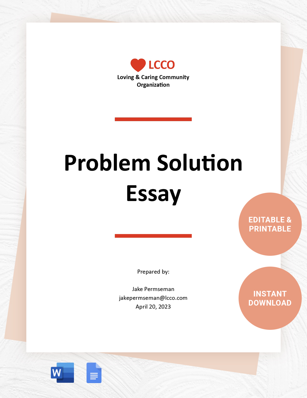 Problem Solution Essay Outline Template in Word, Google Docs - Download ...