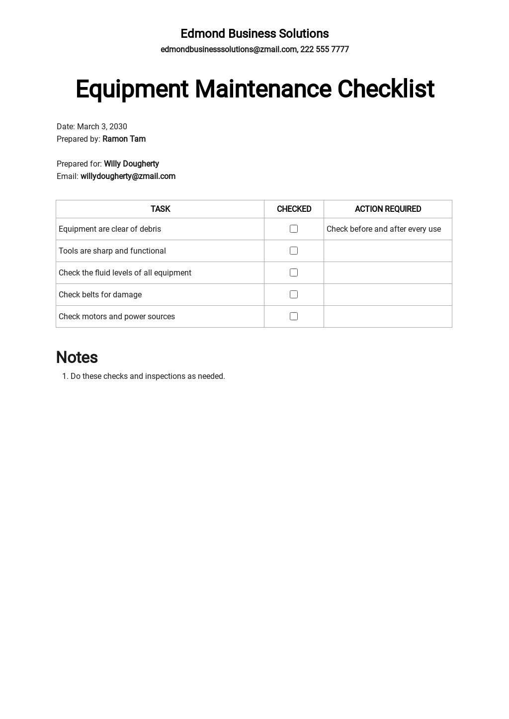 Grounds Maintenance Checklist Template Google Docs, Word, Apple Pages