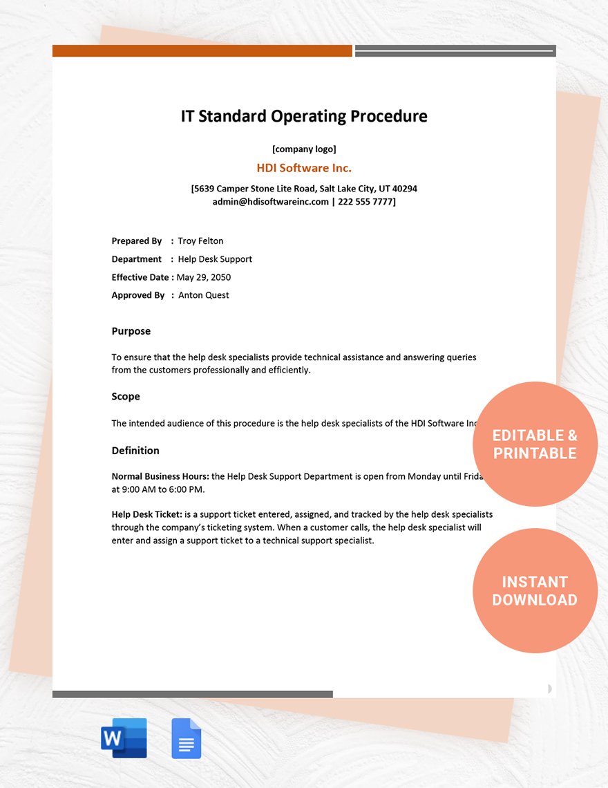 IT Standard Operating Procedure Template