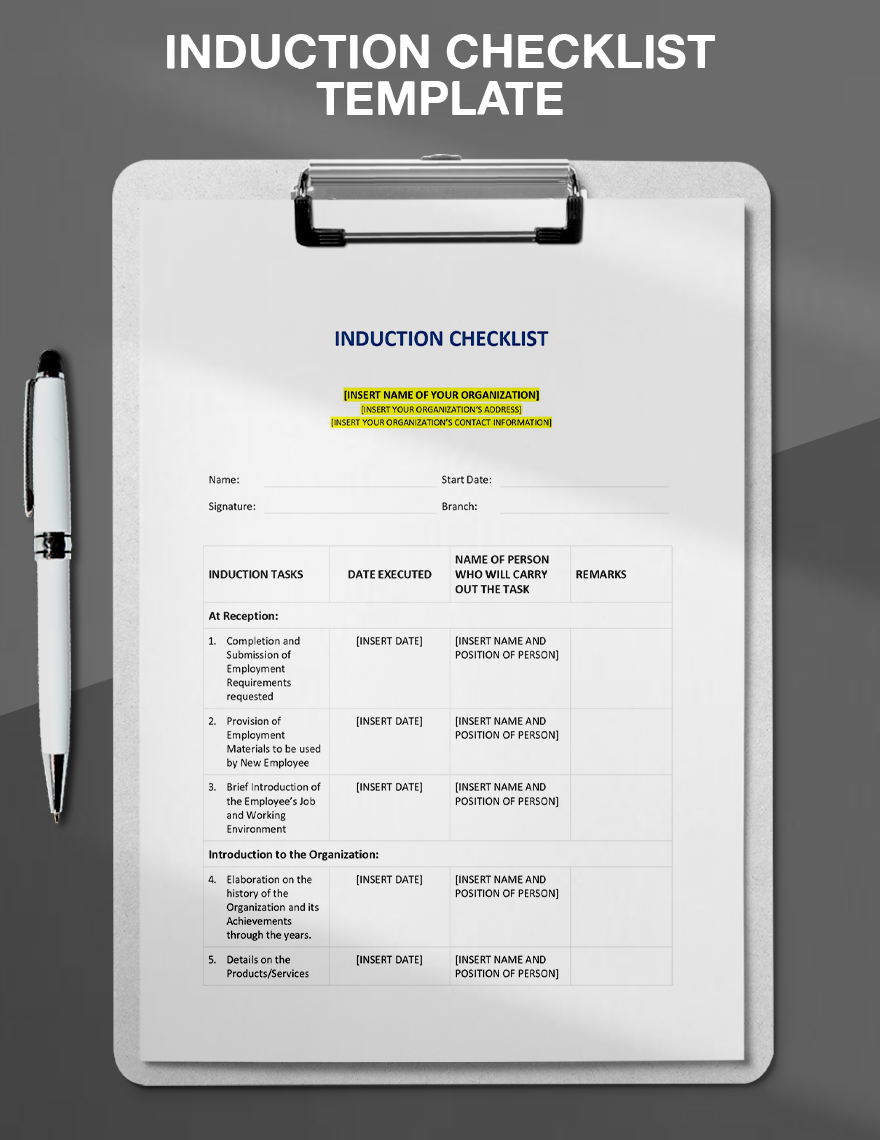 Induction Checklist Template