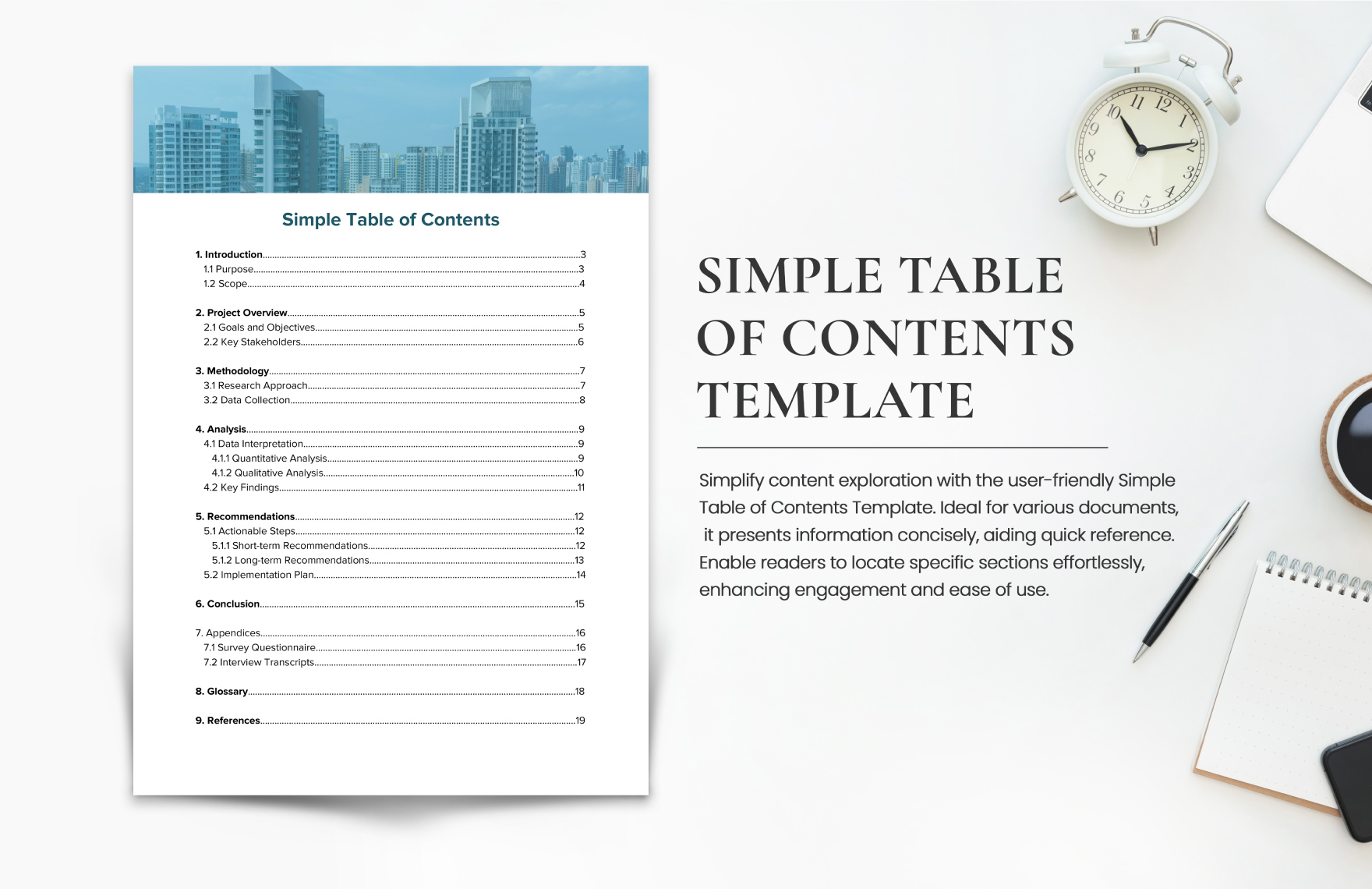 Free Simple Table of Contents Template