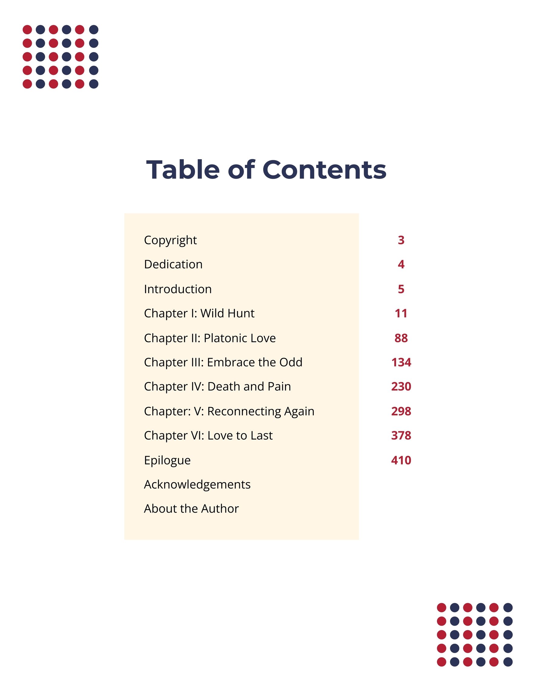 Ebook Table of Contents Template