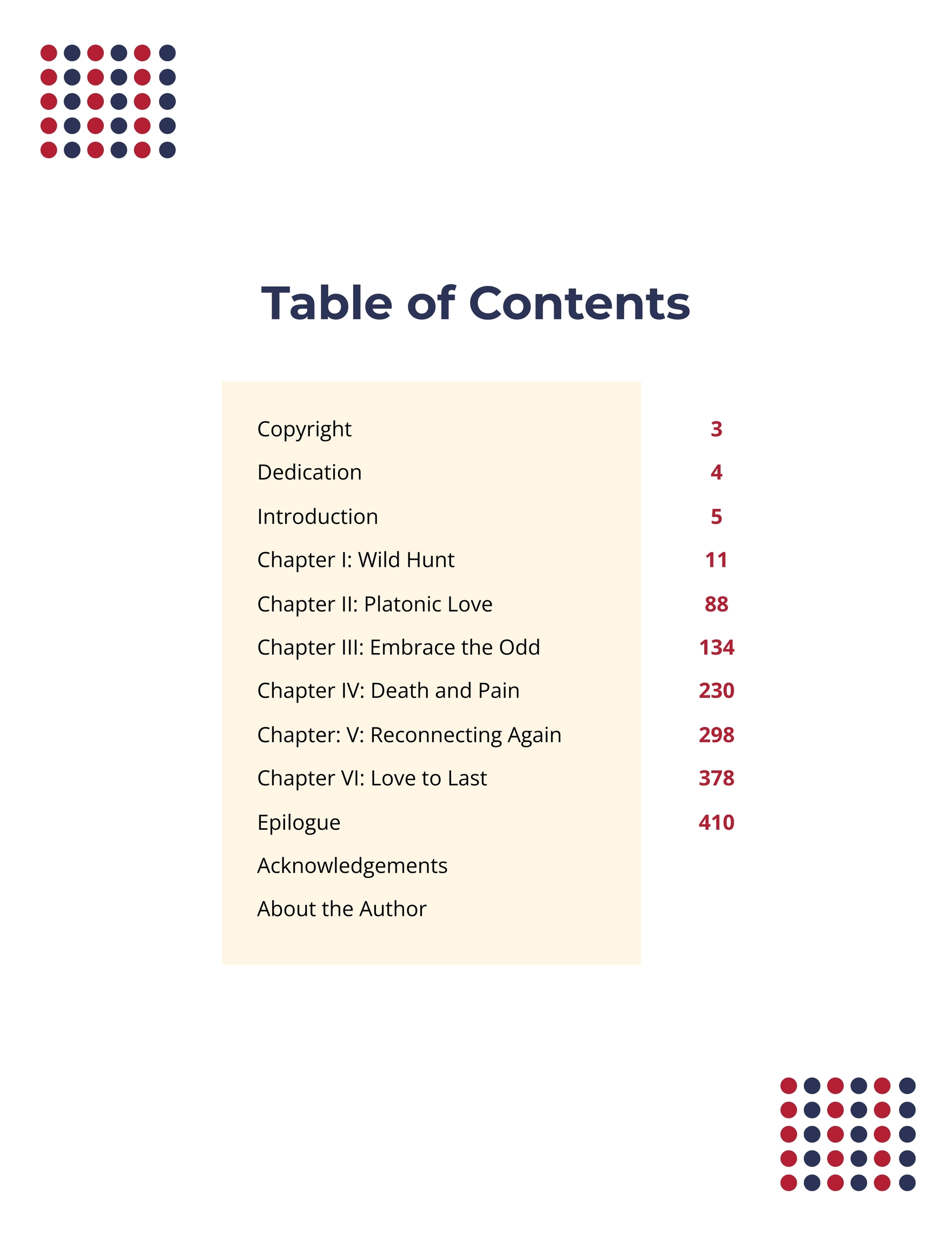 Book Table Of Contents Example