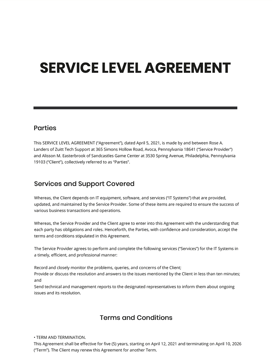 Service Level Agreement Templates Documents Design Free Download 