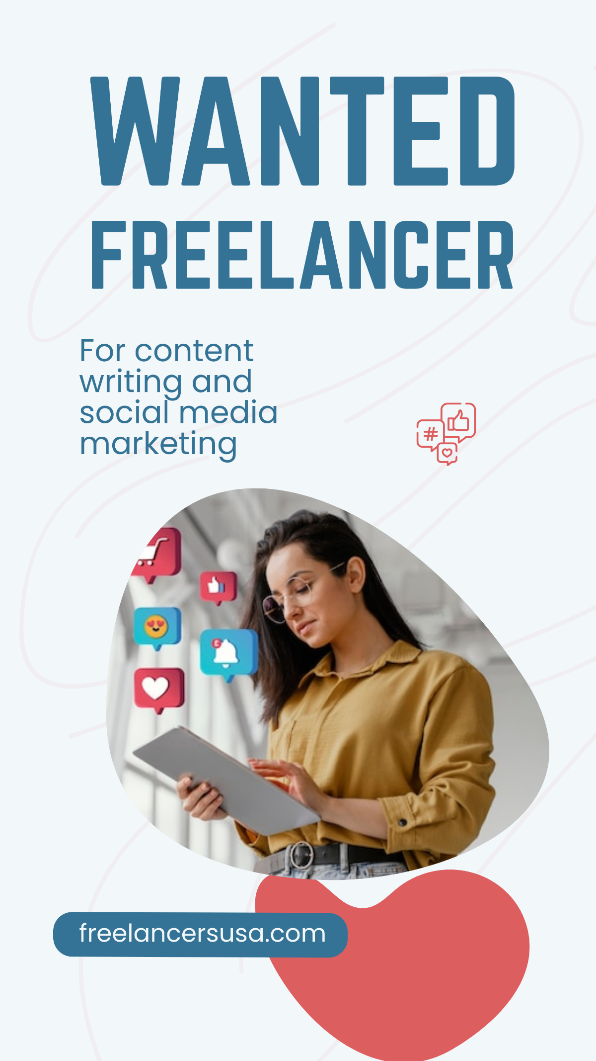 Free Wanted Freelancer Whatsapp Post Template to Edit Online